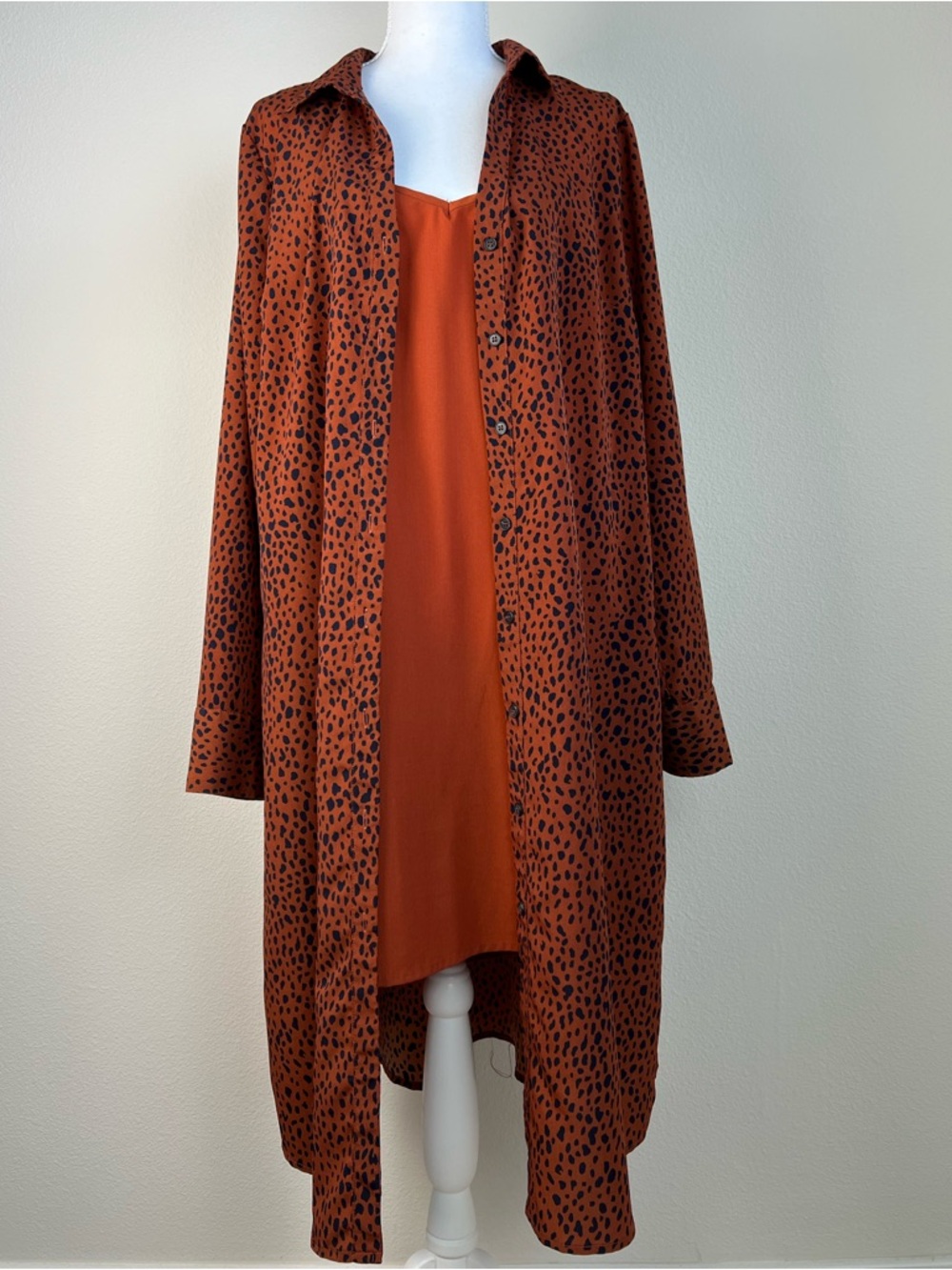 Skies Are Blue 2pc Set XL Rust Animal Print Duster Slip Dress Boho Chic
